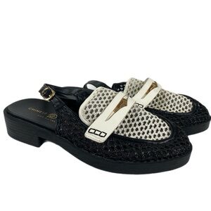 Chinese Laundry Women’s Mesh Slingback Loafers Black Cream Penny Loafer Mules 8